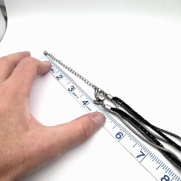 Chico’s marbled rhinestone beaded corded layered silvertone necklace pendant - Picture 5 of 6